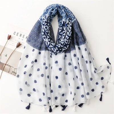 Women’s Viscose Scarf with Polka Dot Floral Pattern