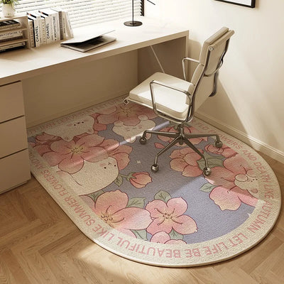 Sara Round Chair Mat Beige Striped Non-Slip Office Rug