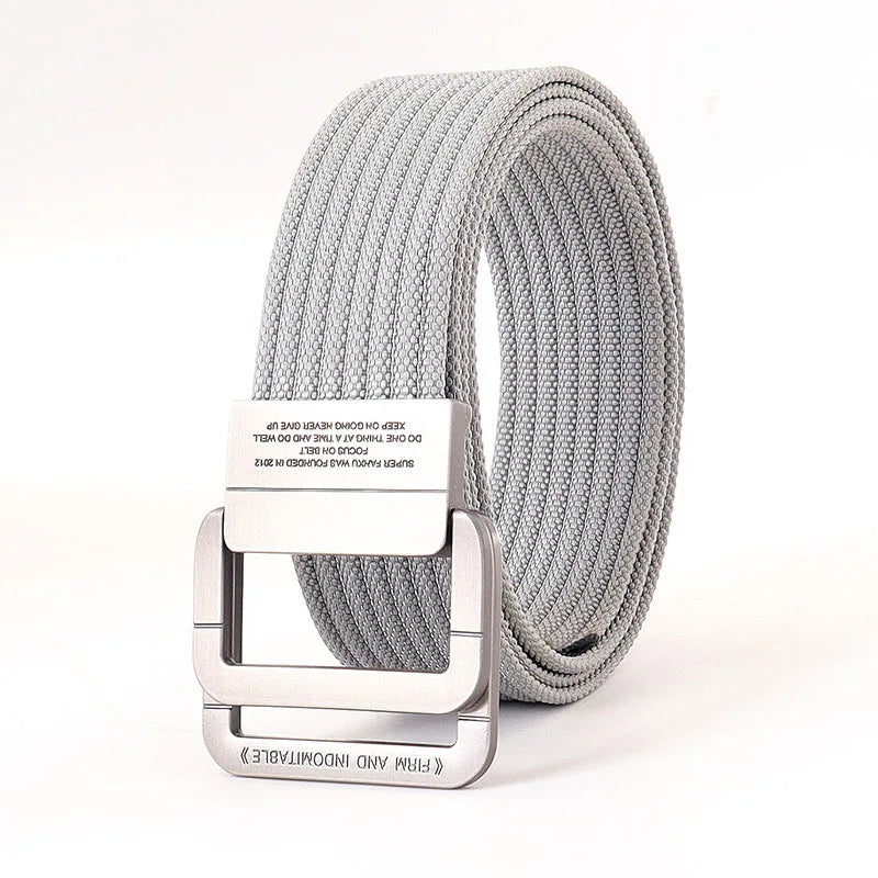 Unisex Canvas Belt – Double Metal Ring Buckle, Adjustable