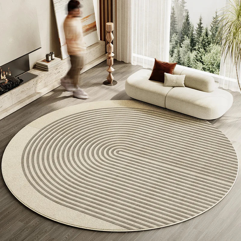 Japanese Style Round Striped Rug Thick Washable with Non-Slip Backing