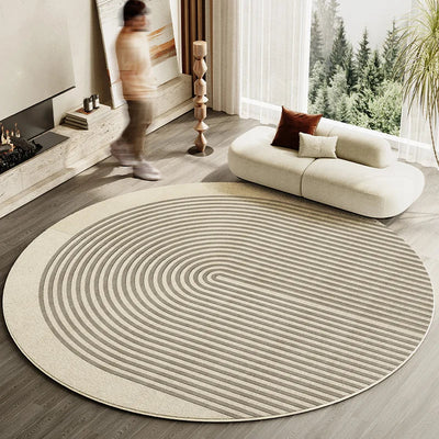 Japanese Style Round Striped Rug Thick Washable with Non-Slip Backing