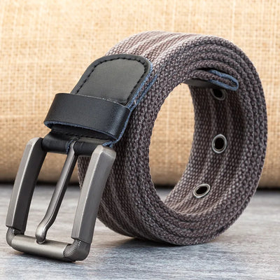 Men’s Canvas Belt – Adjustable Casual Striped Waistband