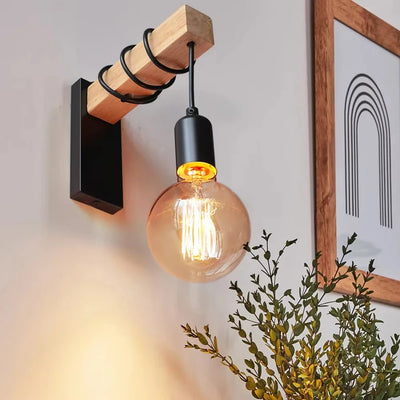 Vintage Wood & Iron Wall Lamp – RetroLume E27