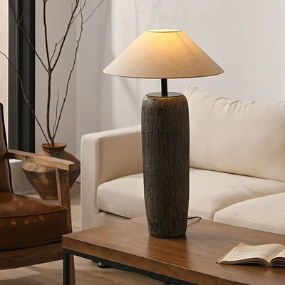 Japanese Pottery Floor Lamp with Fabric Shade