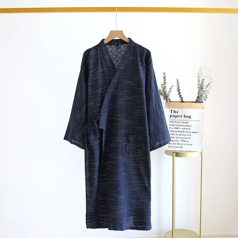 Men’s Cotton Kimono Nightgown Sleepwear with Belt 2024