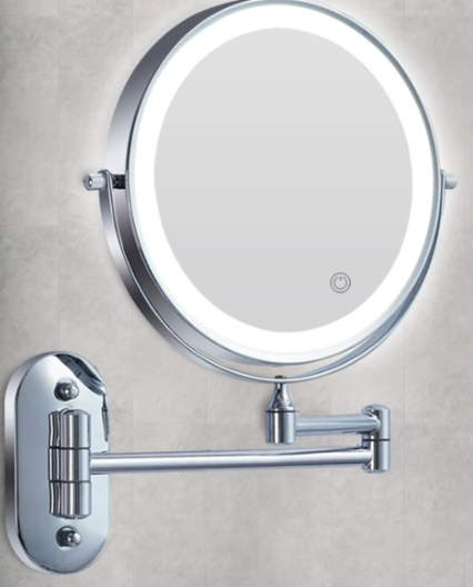 Black LED Rechargeable Makeup Mirror – 3-Color Light