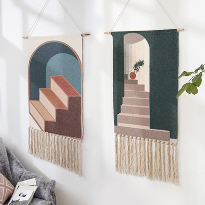 Handwoven Cotton Wall Tapestry with Geometric Pattern
