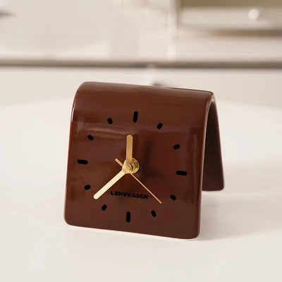 SculptiTime Ceramic Table Clock – Brown, 11.8 cm