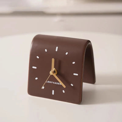 SculptiTime Ceramic Table Clock – Brown, 11.8 cm