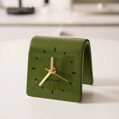 SculptiTime Ceramic Table Clock – Brown, 11.8 cm
