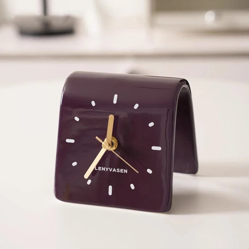 SculptiTime Ceramic Table Clock – Brown, 11.8 cm