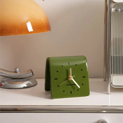 SculptiTime Ceramic Table Clock – Brown, 11.8 cm