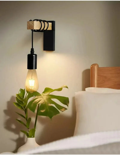 Vintage Wood & Iron Wall Lamp – RetroLume E27