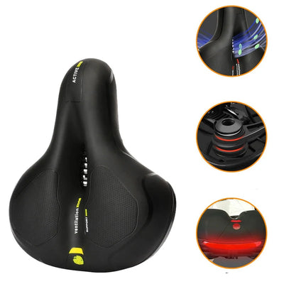 Wide Shock-Absorbing Bike Saddle with Reflective Strip