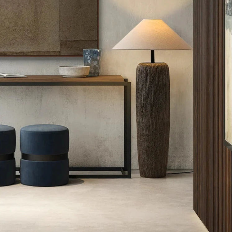 Japanese Pottery Floor Lamp with Fabric Shade