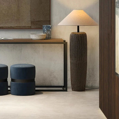 Japanese Pottery Floor Lamp with Fabric Shade