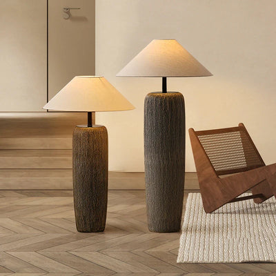 Japanese Pottery Floor Lamp with Fabric Shade