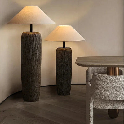 Japanese Pottery Floor Lamp with Fabric Shade