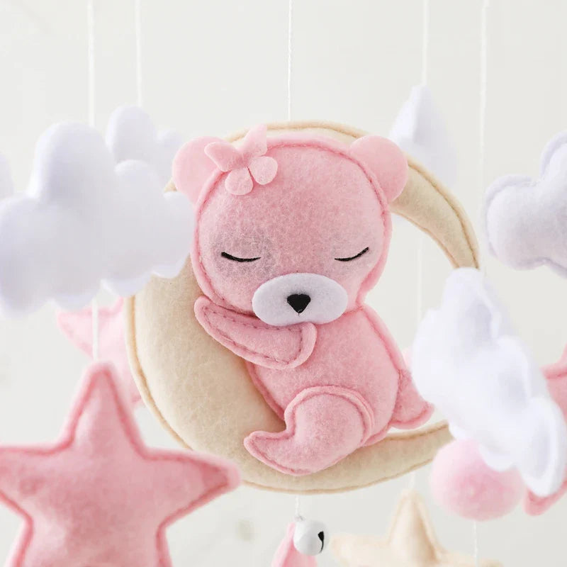 Wooden Baby Crib Mobile with Felt Bears Decoration