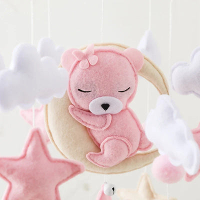 Wooden Baby Crib Mobile with Felt Bears Decoration