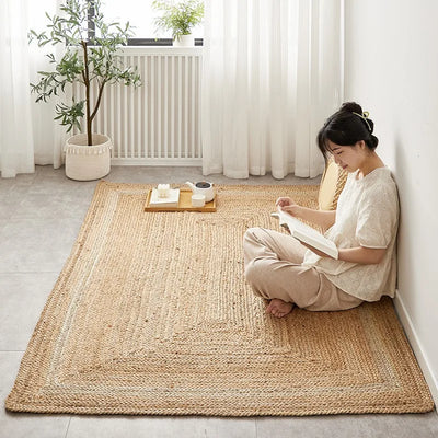 Handwoven Jute Reversible Rug for Living Room and Bedroom
