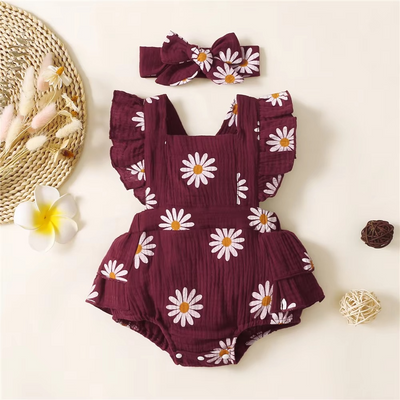 Baby Girl Ruffle Sleeveless Romper & Headband Summer Set