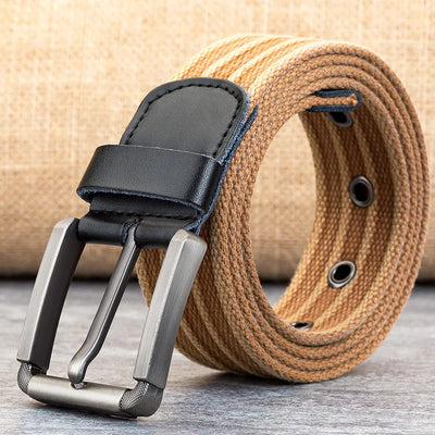 Men’s Canvas Belt – Adjustable Casual Striped Waistband