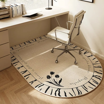 Sara Round Chair Mat Beige Striped Non-Slip Office Rug