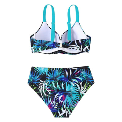 Tropical High-Waist Bikini Set for Women