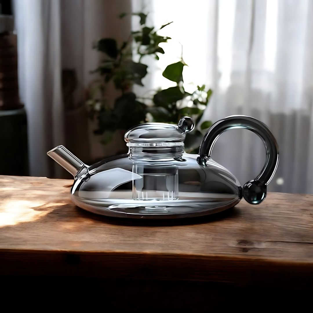 Glass Teapot Set with Built-In Filter and Cups