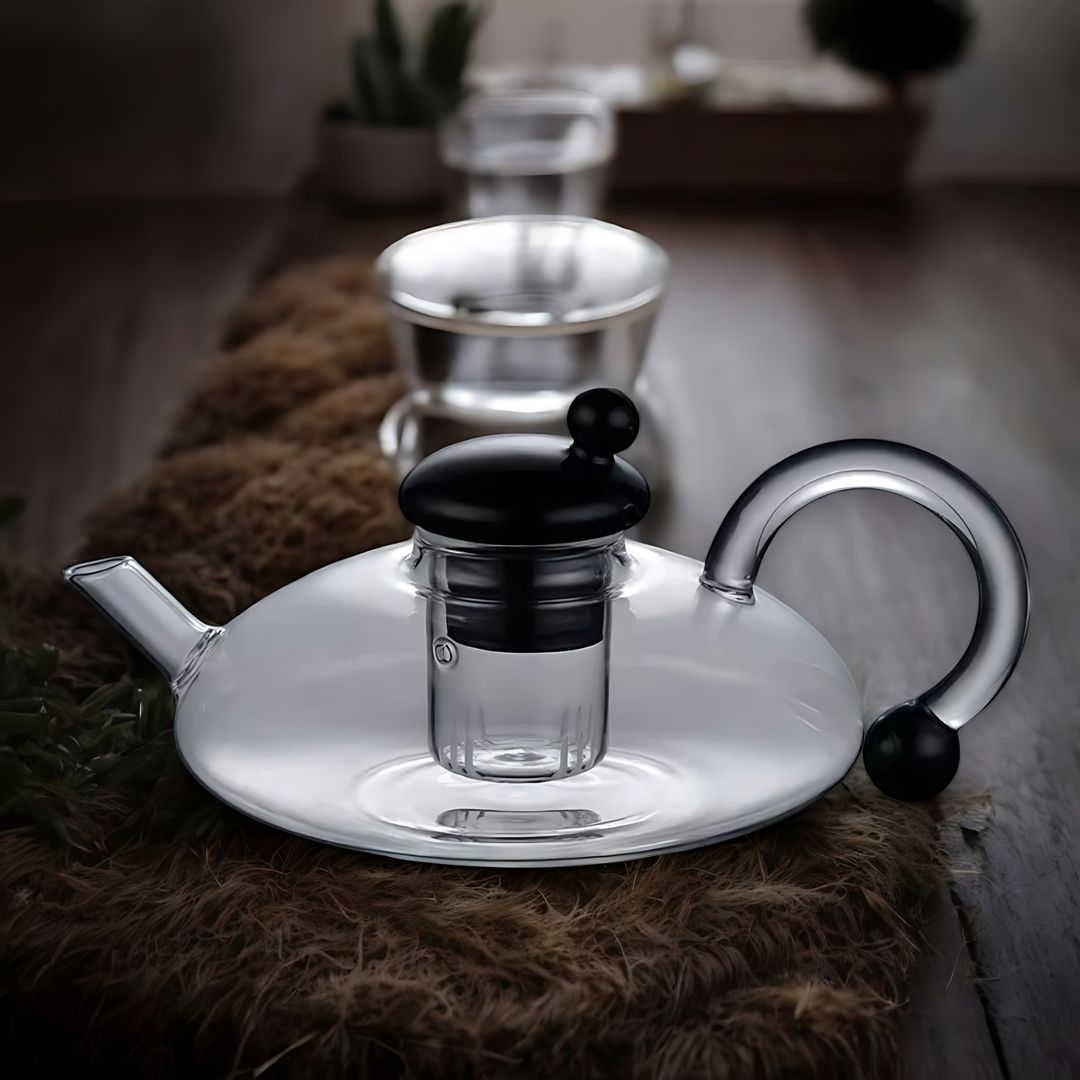 Glass Teapot Set with Built-In Filter and Cups