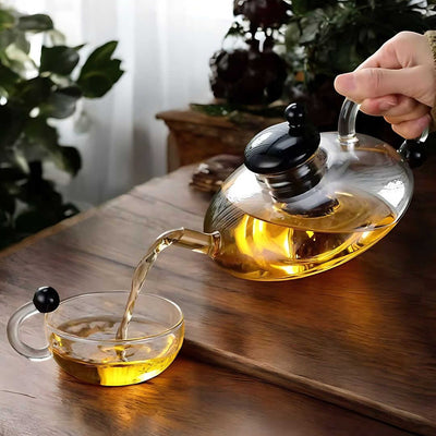 Glass Teapot Set with Built-In Filter and Cups