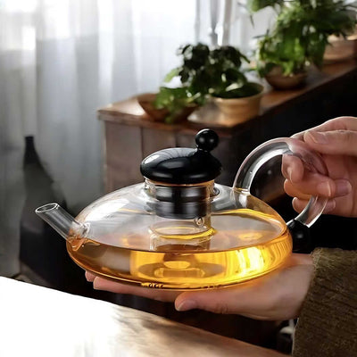 Glass Teapot Set with Built-In Filter and Cups