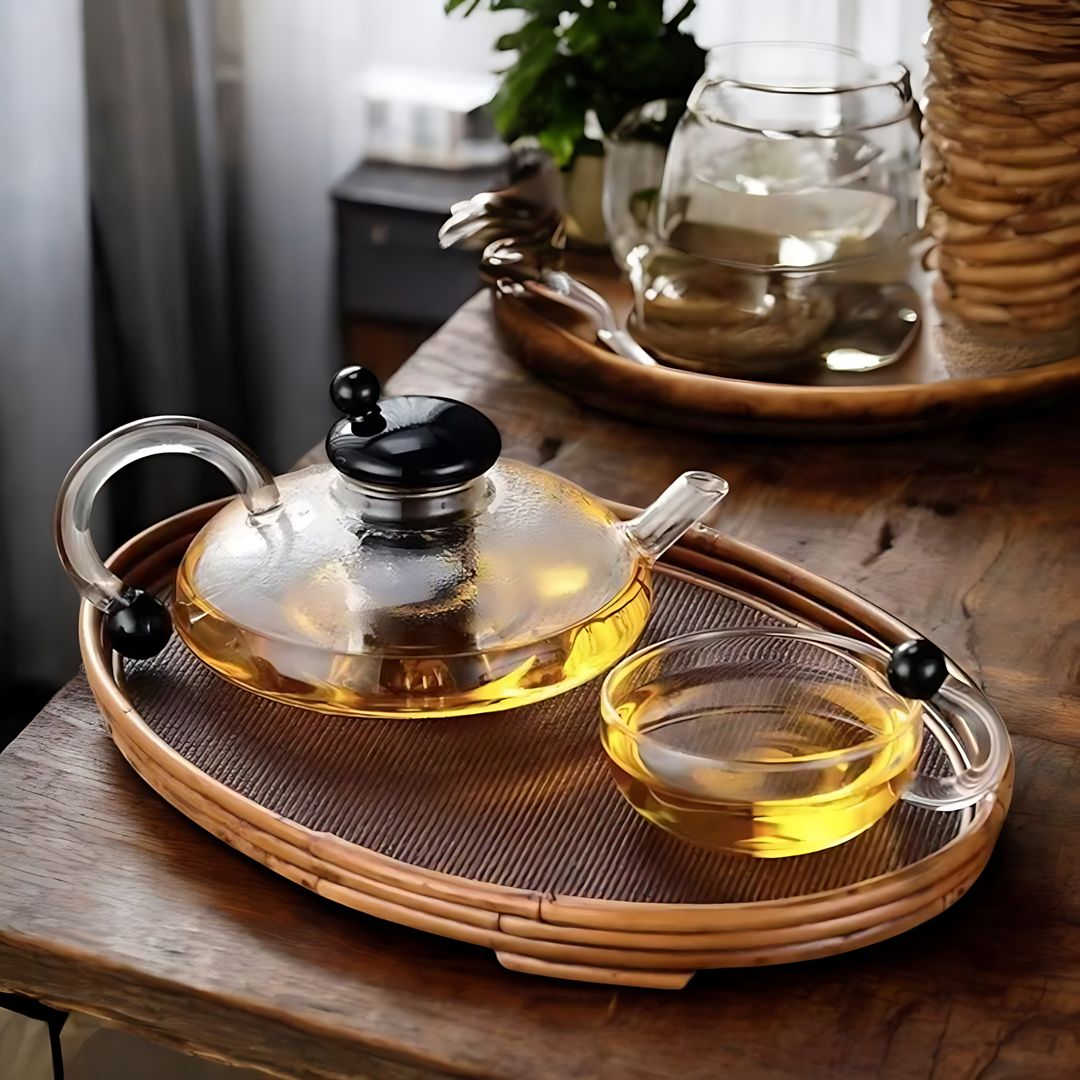 Glass Teapot Set with Built-In Filter and Cups