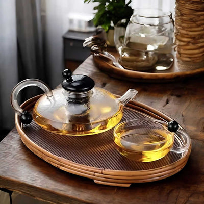 Glass Teapot Set with Built-In Filter and Cups