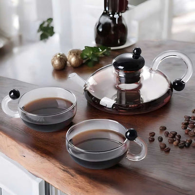 Glass Teapot Set with Built-In Filter and Cups