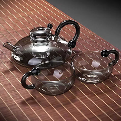 Glass Teapot Set with Built-In Filter and Cups