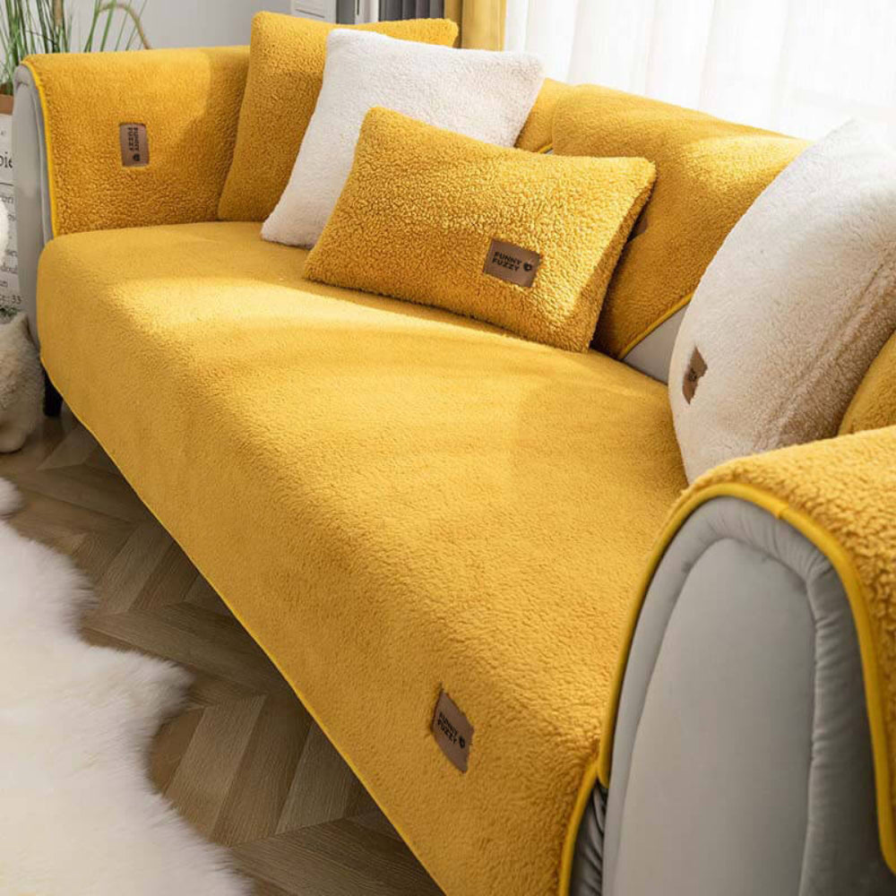 Waterproof Sherpa Fleece Sofa Cover Non-Slip