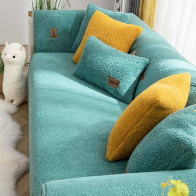 Waterproof Sherpa Fleece Sofa Cover Non-Slip