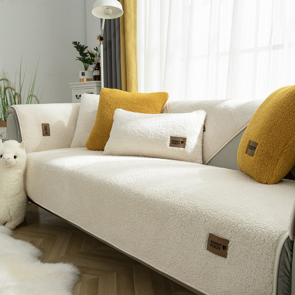 Waterproof Sherpa Fleece Sofa Cover Non-Slip