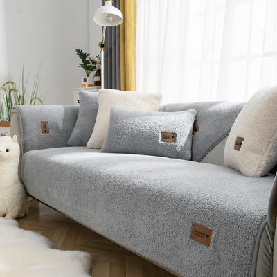 Waterproof Sherpa Fleece Sofa Cover Non-Slip