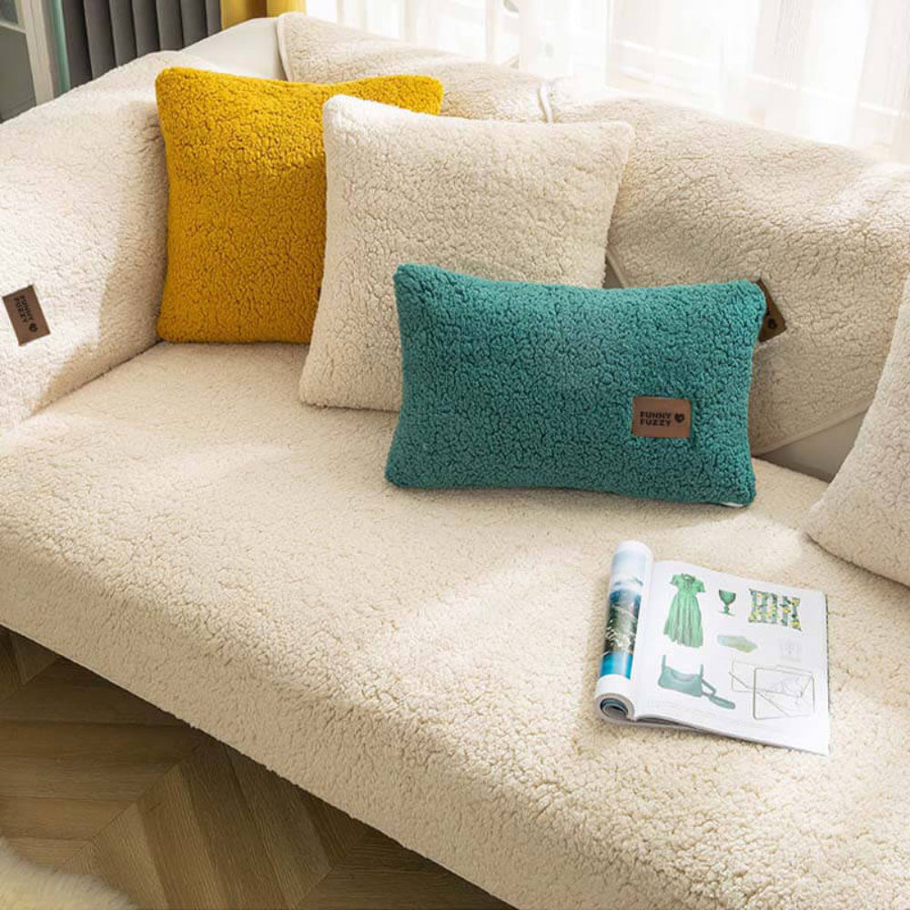 Waterproof Sherpa Fleece Sofa Cover Non-Slip
