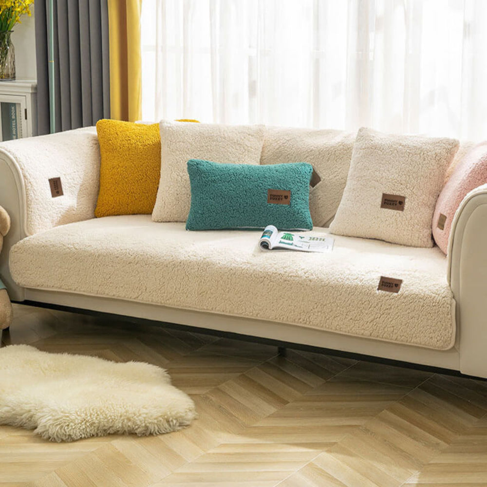 Waterproof Sherpa Fleece Sofa Cover Non-Slip