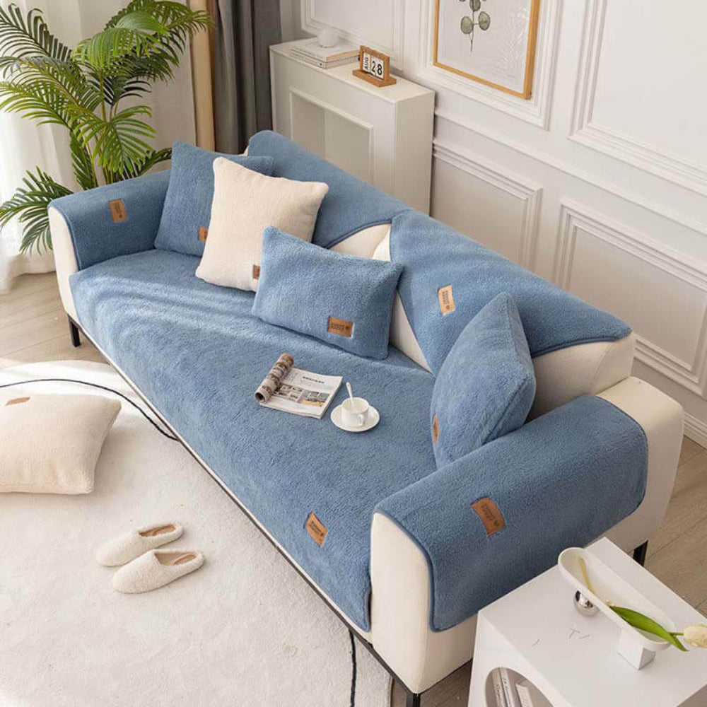 Waterproof Sherpa Fleece Sofa Cover Non-Slip