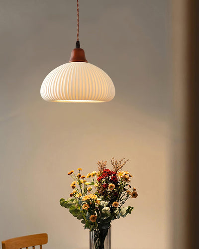 Rustic Ceramic Pendant Light with Oak Accent