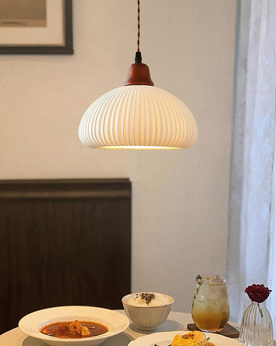 Rustic Ceramic Pendant Light with Oak Accent