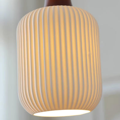 Rustic Ceramic Pendant Light with Oak Accent
