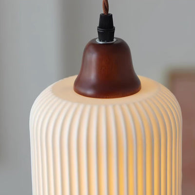 Rustic Ceramic Pendant Light with Oak Accent