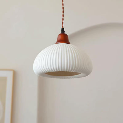 Rustic Ceramic Pendant Light with Oak Accent