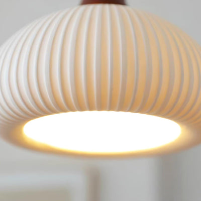 Rustic Ceramic Pendant Light with Oak Accent